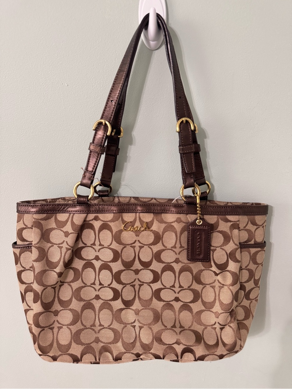 Vintage Y2K Coach Gallery Signature Pleated Tote Shoulder Monogram Purse Bag